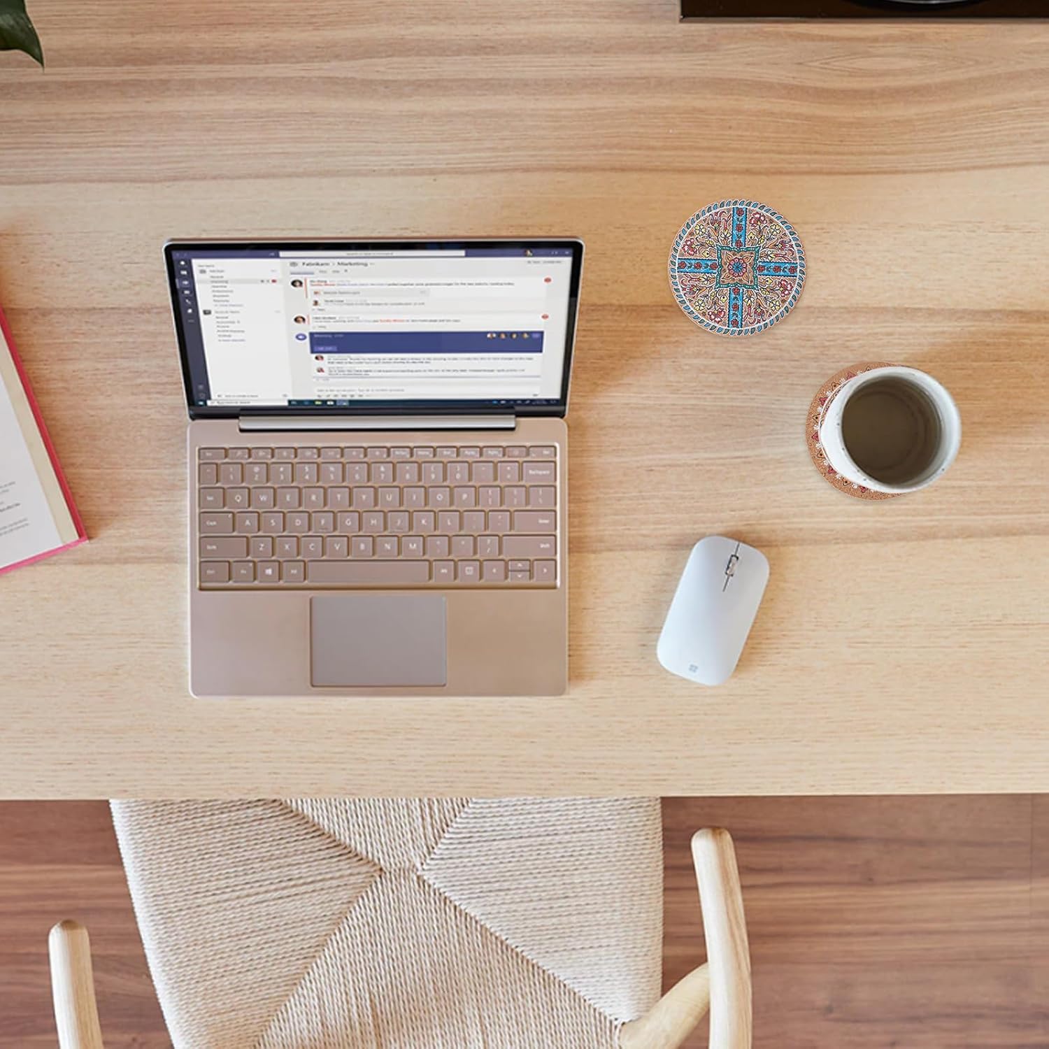 Coasters for Drinks 12 pcs Absorbent Cork Coasters with Turkish Mandala Pattrn for Coffee Table Housewarming Gifts for New Home Present for Friends, Living Room Decor, Apartment Decor