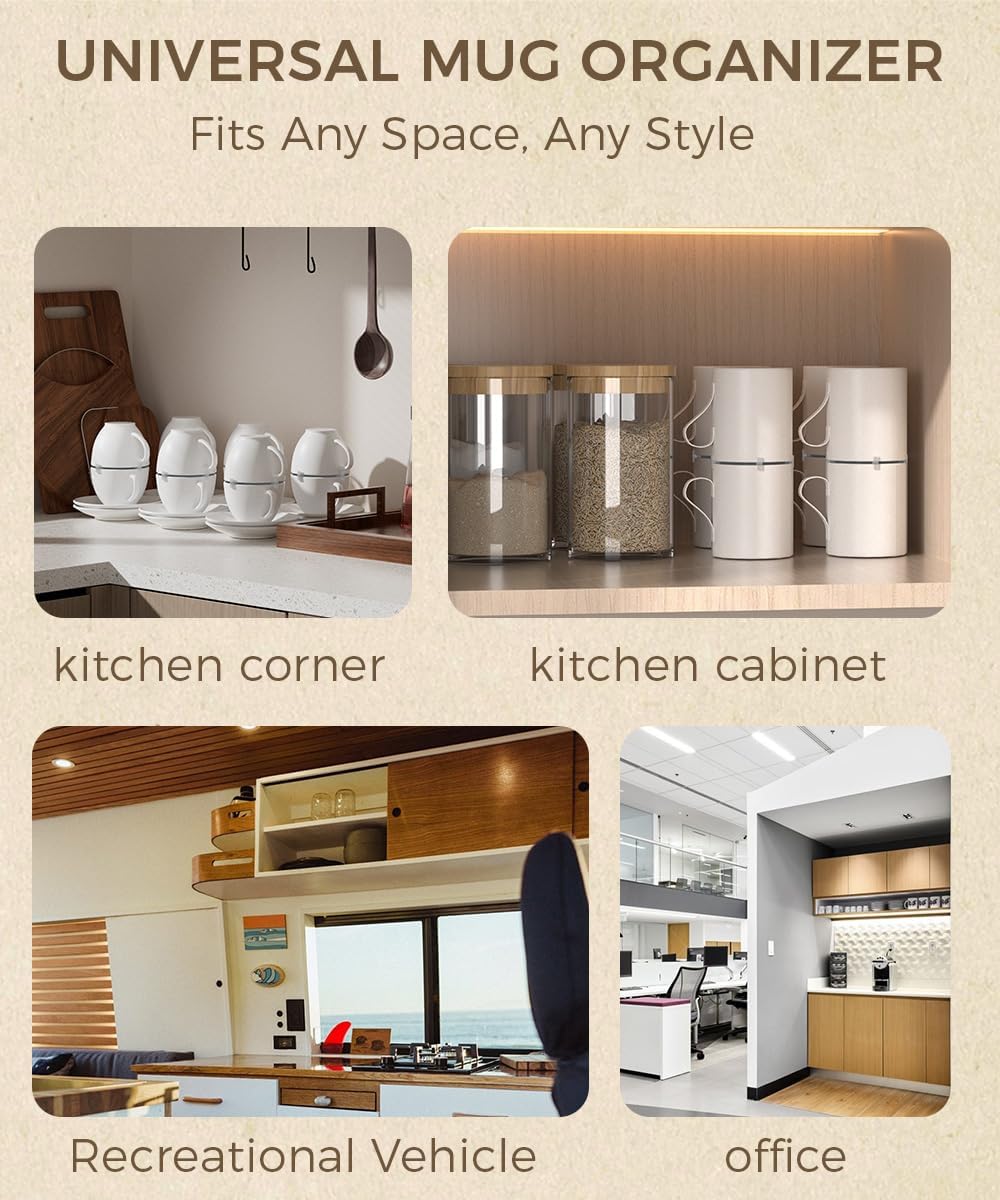 Coffee Mug Organizers and Storage (8Pack), Adjustable Stackable Cup Organizer for Kitchen Cabinets Shelf Organization, Cupboard Save Space Cup Stacker Holder for Tea Cup/Coffee Mugs/Glasses