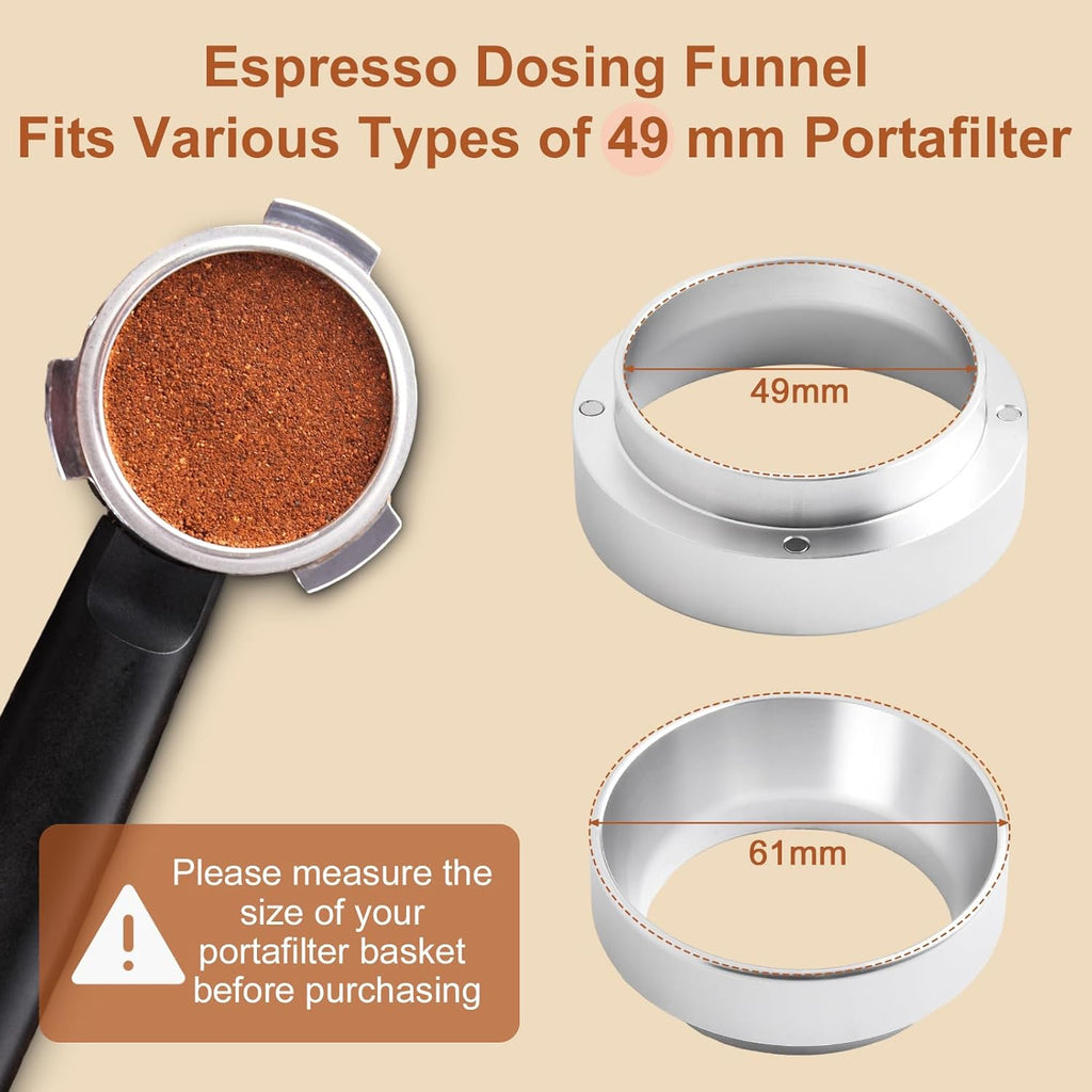 49MM Espresso Dosing Funnel With Magnetic Coffee Ring, Powder Ring Dispenser Doser for Portafilter Accessory, Espresso Distribution Tool, Coffee Tamping Manual Coffee Making Tool (Silver)