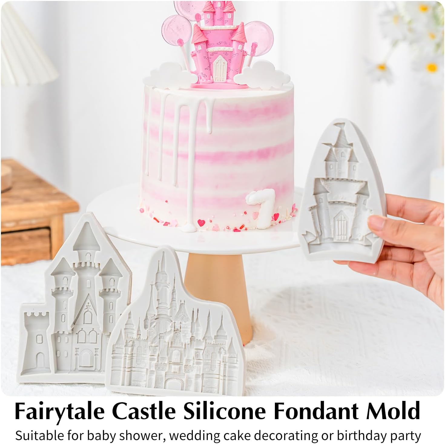 KALAIEN Castle Silicone Mold,3Pcs/Set Castle Cake Fondant Molds,Princess Chocolate Molds Castle Silicone Mirror Mould for Cake Decorating, FTM5036