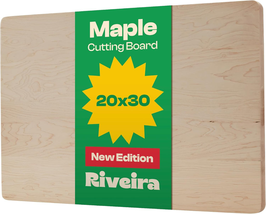 Riveira Maple Wood Cutting Board – Gourmet Maple Grandeur: 20 x 30 Wooden Cutting Board – Natural Wooden Cutting Boards For Kitchen Decorative – Innovative Juice Grooves Maple Wooden Chopping Board