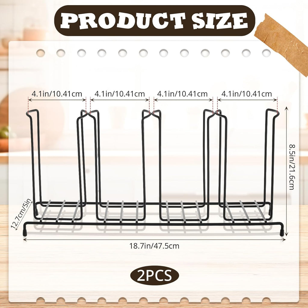 Maxdot 2 Pcs Coffee Cup Organizers 23 x 5 x 8.5 Inch Wire Rack Coffee Cup and Lid Holder Black Iron Lid Dispenser Countertops Organizer for Kitchen Storage Essentials (4 Section)