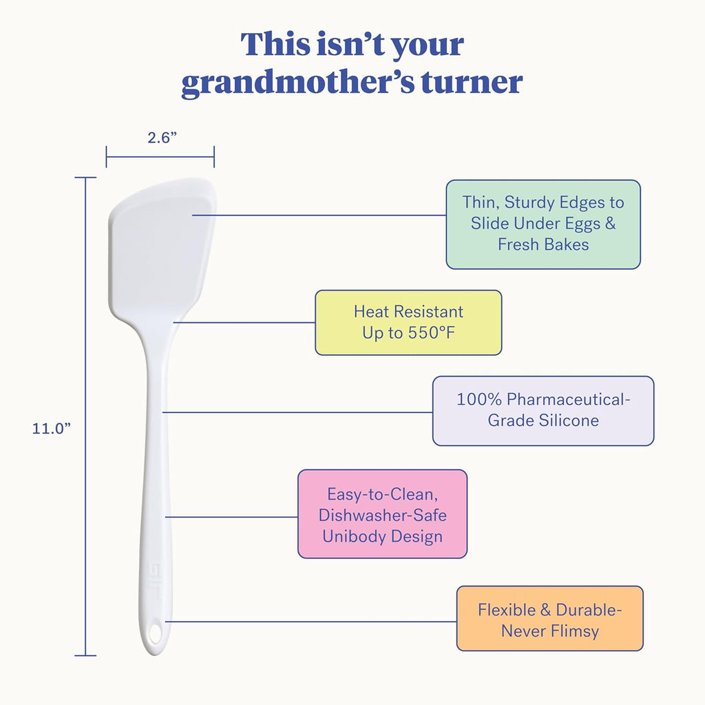 GIR: Get It Right Silicone Turner Spatula - 13-Inch Studio - Heat Resistant To 425°F & Fiberglass Core - Ergonomic & Nonplastic Non-Scratch Design - Dishwasher-Friendly Kitchen Tool