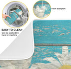 Daisy On Old Wooden Board Dish Drying Mat for Kitchen Counter Turquoise Wood Drying Mat 18 x 24 Inch with High Absorbent Reversible Microfiber Dish Drying Pad Drainer Mat for Coffee Bar