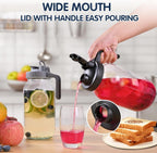 64OZ Glass Pitchers with Lid, Wide Mouth Water Jugs, Leak-Proof Airtight Mason Jars for Cold Brew Coffee, Iced tea, Milk, Food Storage, Sun Tea Jar，Set of 2.