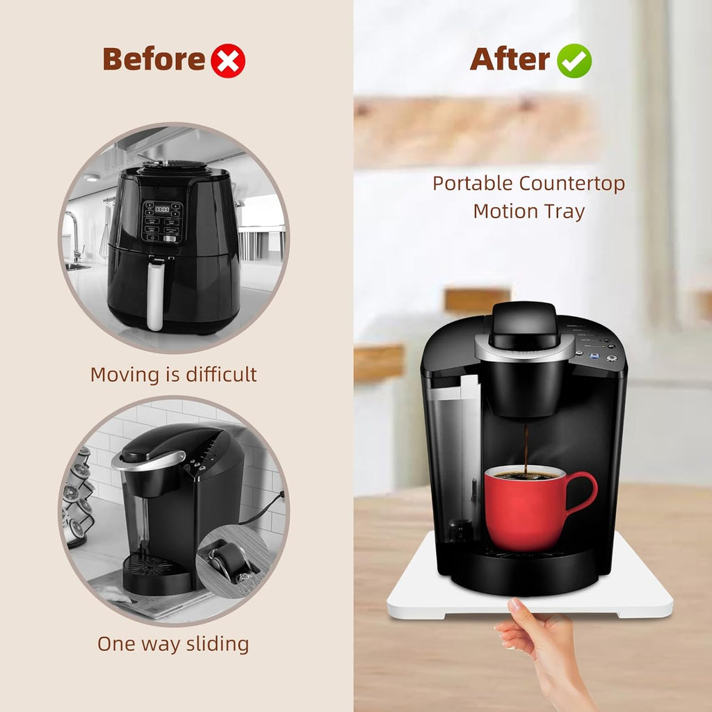 360° Rolling Tray Bamboo Appliance Slider for Kitchen Appliances, Coffee Maker Mat Tray for Countertops Sliding Tray for Coffee Maker Appliances Mat Easily from Under The Cabinet White 11.6×13.9