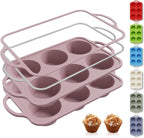 2 Packs 6 Cups Silicone Muffin Pan with Metal Reinforced Frame Jumbo Size Cupcake Pan Tray Egg Bites Silicone Circle Cookie Molds Muffin Tin Tart Pans Baking Sheet Set for Breakfast Sandwiches