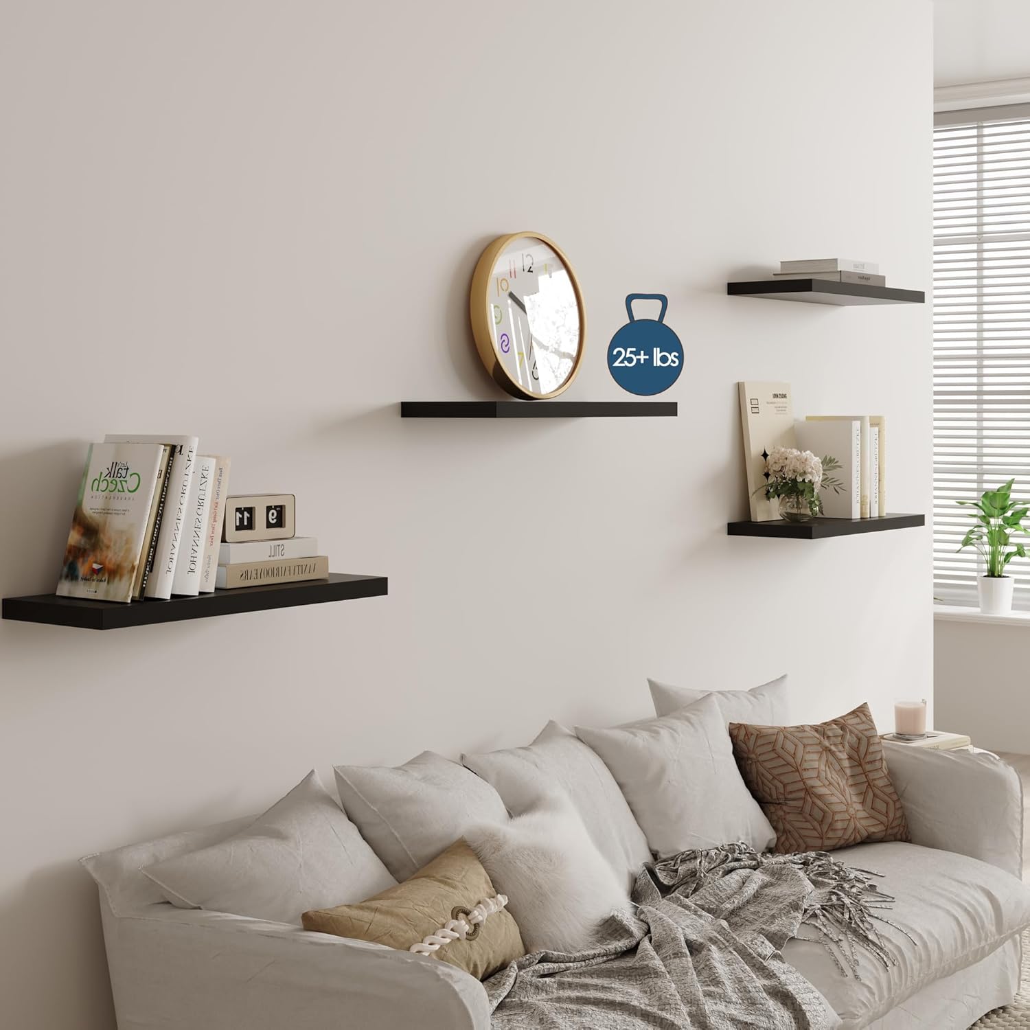 Wall Shelf Set of 2, Black Floating Shelves 30 in W x 10 in D x 1 in H, Wooden Floating Wall Shelf with Invisible Brackets for Living Room/Bedroom/Bathroom/Kitchen Storage and Decor