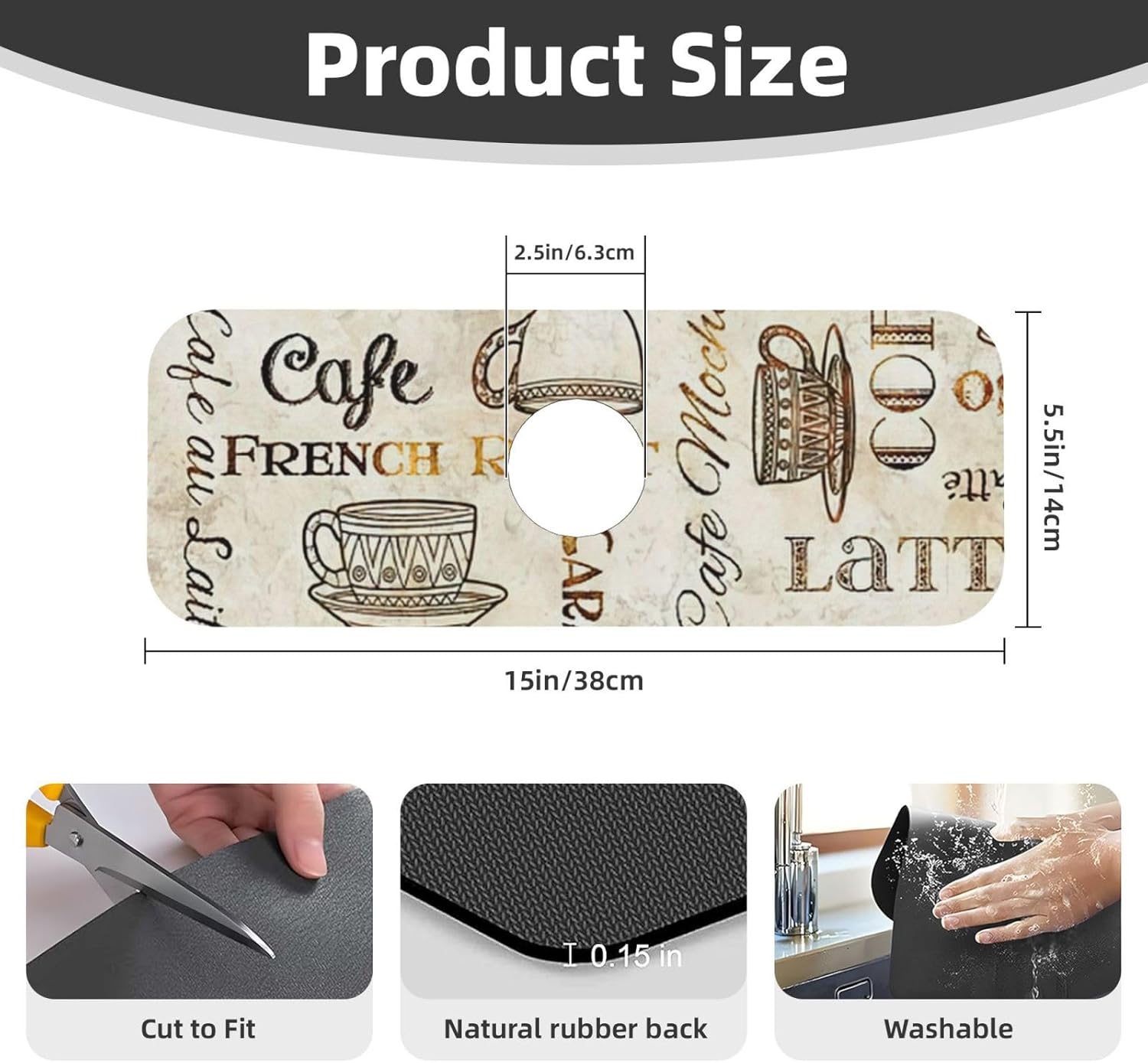 2Pcs Dish Drying Mats Faucet Mats Sets Large Size Coffee Mats Sink Faucet Mat Splash Guard for Kitchen Counter Bathroom Sink Coffee Bar Kitchen Decor (Retro Coffee, 18"x24" 15" x 5.5"Set)
