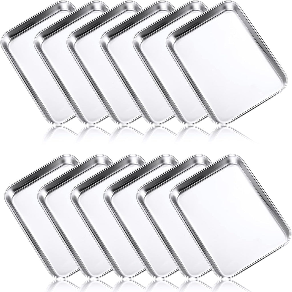 Mimorou 12 Pcs Baking Sheet Stainless Steel Cookie Small Metal Sheet Pans Professional Rectangle Oven Trays Kitchen Baking Cooking Oven and Toaster, Dishwasher Safe