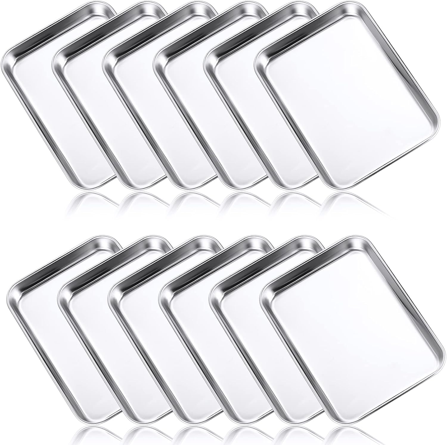 Mimorou 12 Pcs Baking Sheet Stainless Steel Cookie Small Metal Sheet Pans Professional Rectangle Oven Trays Kitchen Baking Cooking Oven and Toaster, Dishwasher Safe