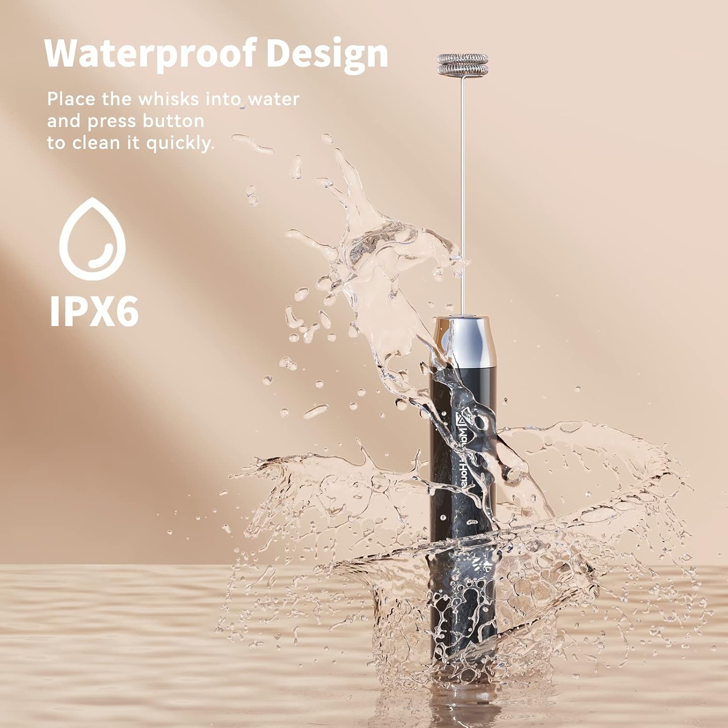 Maestri House Rechargeable Milk Frother with 3 Heads, LunaFro AS Handheld Electric Foam Maker Waterproof Detachable Stainless Steel Whisk Drink Mixer Foamer with Stand for Lattes, Cappuccino, Egg