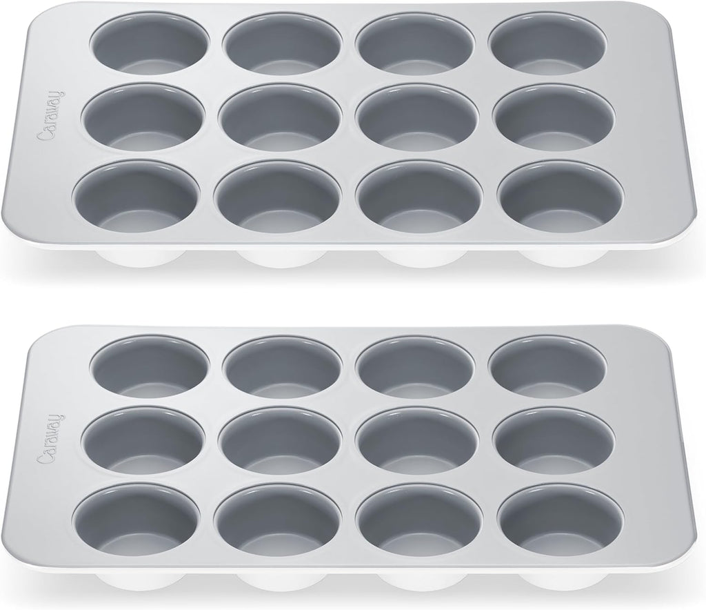 Caraway Non-Stick Ceramic 12-Cup Muffin Pan Duo - Naturally Slick Ceramic Coating - Non-Toxic, PTFE & PFOA Free - Perfect for Cupcakes, Muffins, and More - White