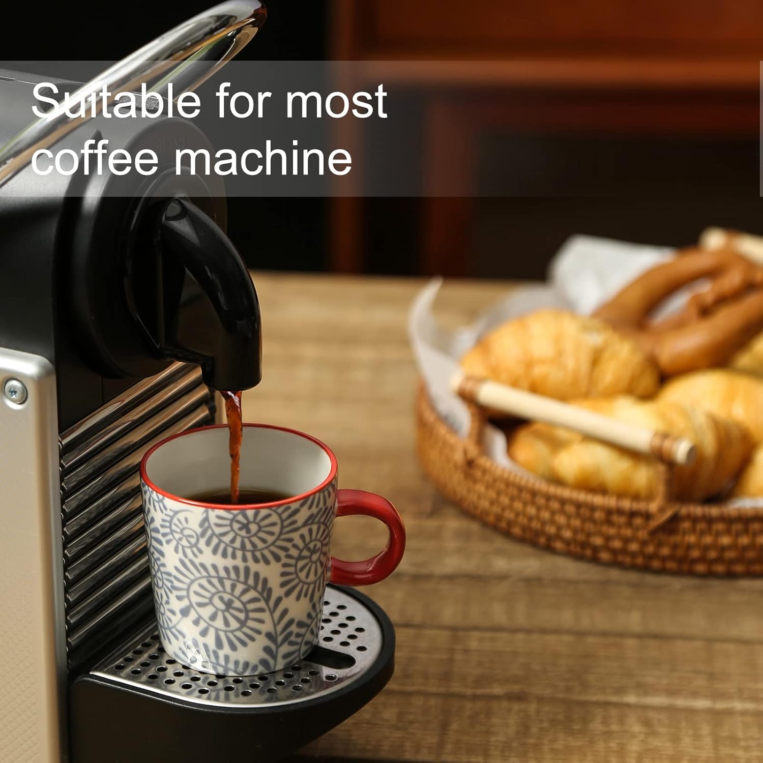 KitchenTour Porcelain Espresso Cups 4 ounce set of 4 for Coffee Machine - Ceramic Demitasse Cups for Latte,Turkish Coffee, Nespresso Lungo, Cappuccino, Tea - Small Shot Mug Bohemia Style