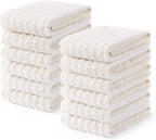Homaxy Kitchen Towels(12 Pack, 10 x 20 inches), Ultra Soft and Absorbent Dish Towels, Reusable Fast Drying Microfiber Cleaning Cloth, Coral Velvet Wave Design No-lint, Beige