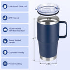 HASLE OUTFITTERS 20oz Tumbler Bulk with Lid, Stainless Steel Tumbler Bulk with Handle, Metal Insulated Travel Coffee Mug Set with Handle, Double Wall Vacuum Leak Proof Tumbler Cup, Navy 12 Pack
