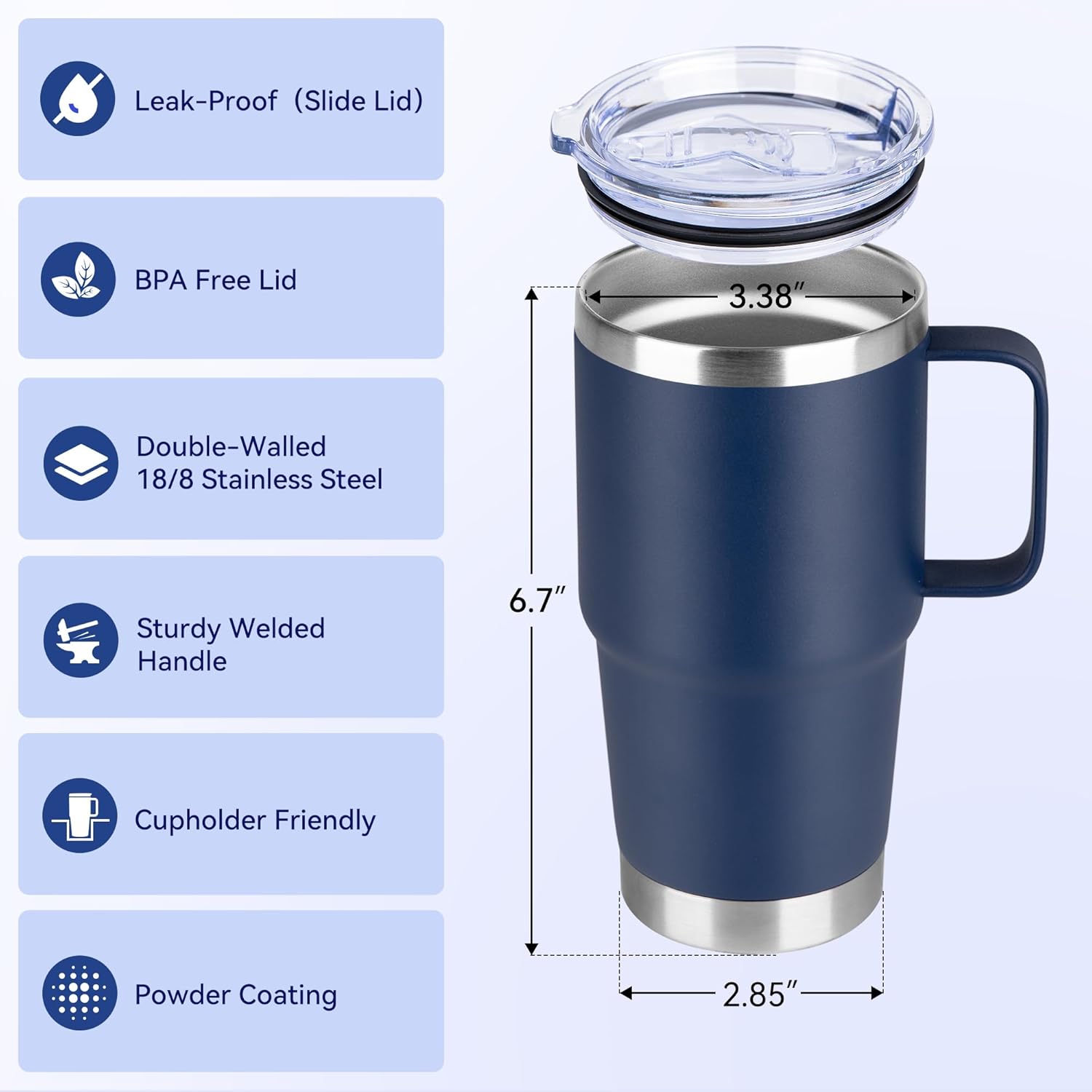 HASLE OUTFITTERS 20oz Tumbler Bulk with Lid, Stainless Steel Tumbler Bulk with Handle, Metal Insulated Travel Coffee Mug Set with Handle, Double Wall Vacuum Leak Proof Tumbler Cup, Navy 6 Pack
