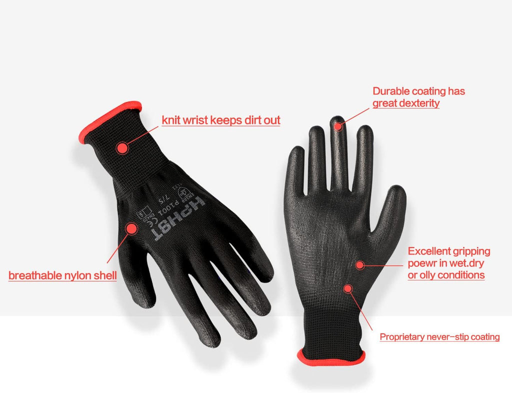 PU Coated Safety Work Gloves, 12 Pairs Work Gloves Mechanic Working Seamless Knit Glove with Polyurethane Coated Smooth