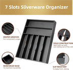 Silverware Organizer Kitchen Drawer Organizer Utensil Organizer Bamboo Silverware Holder Cutlery Organizer in Drawer Flatware Organizer Tray(7 slots, Black