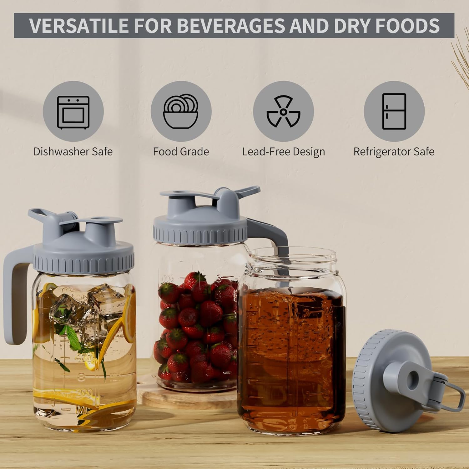 Glass Mason Jar Pitcher - 32oz Breast Milk Pitcher with Pour Spout Lid, Airtight Seal - Ideal for Cold Brew Coffee, Juice, Lemonade, and More - Premium Glass Jug for Beverages and Sun Tea