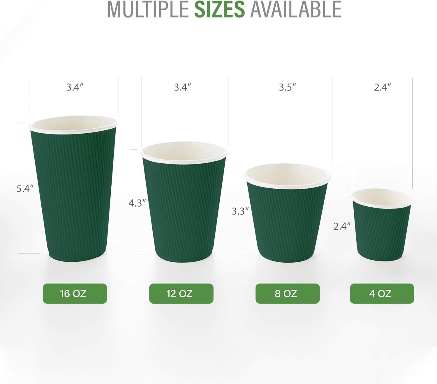 Restaurantware 12 Ounce Double Wall Disposable Coffee Cups, 500 Insulated Forest Green Paper Tumblers with Rolled Rim Design, Lids Sold Separately for Hot Drinks like Tea, Hot Chocolate and More