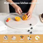 Koville Natural White Marble Cutting Board, 16 Inch Marble Cutting Boards for Kitchen Countertop, Stone Cheese Boards Pastry Boards for Baking, Charcuterie, Trivet, Round Serving Slab for Counter