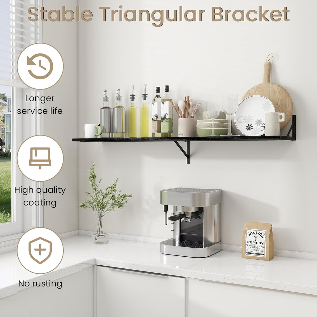 Dreamland Floating Shelves for Wall, 12 Inch Deep Floating Shelves Set of 2, 55W x 12D Large Wall Shelf with Sturdy Metal Brackets for Living Room, Bathroom, Bedroom and Kitchen, Black