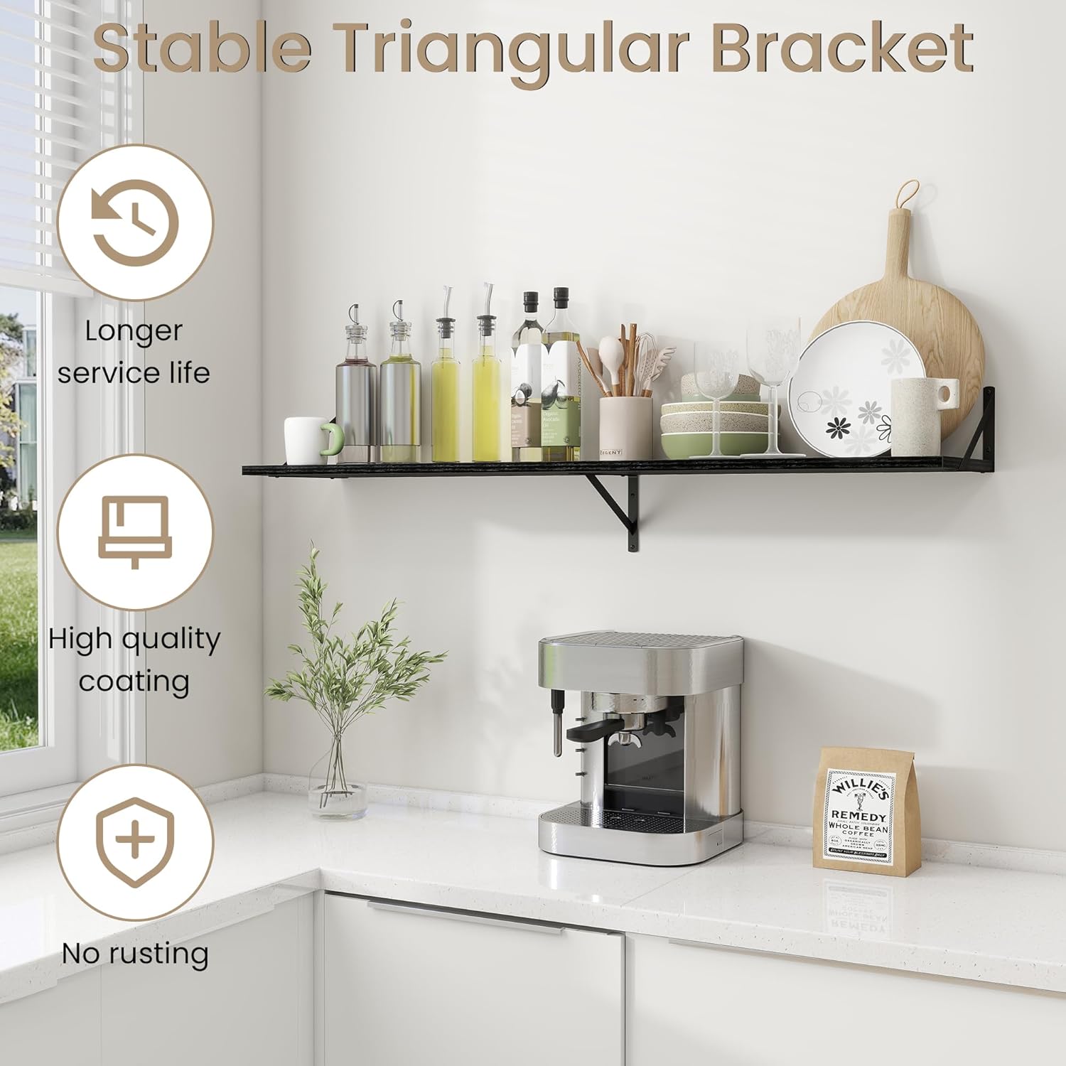 Dreamland Floating Shelves for Wall, 12 Inch Deep Floating Shelves Set of 2, 55W x 12D Large Wall Shelf with Sturdy Metal Brackets for Living Room, Bathroom, Bedroom and Kitchen, Black