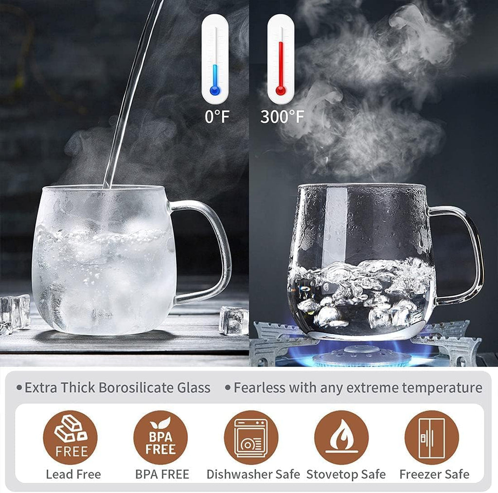 Glass Teacups 4 Pack Glass Tea Cup with Infuser and Lid, 17.6oz/520ml Large Borosilicate Teacup,Tea Clear Mug Cup for Loose Leaf Blooming Tea, Microwave & Dishwasher Safe
