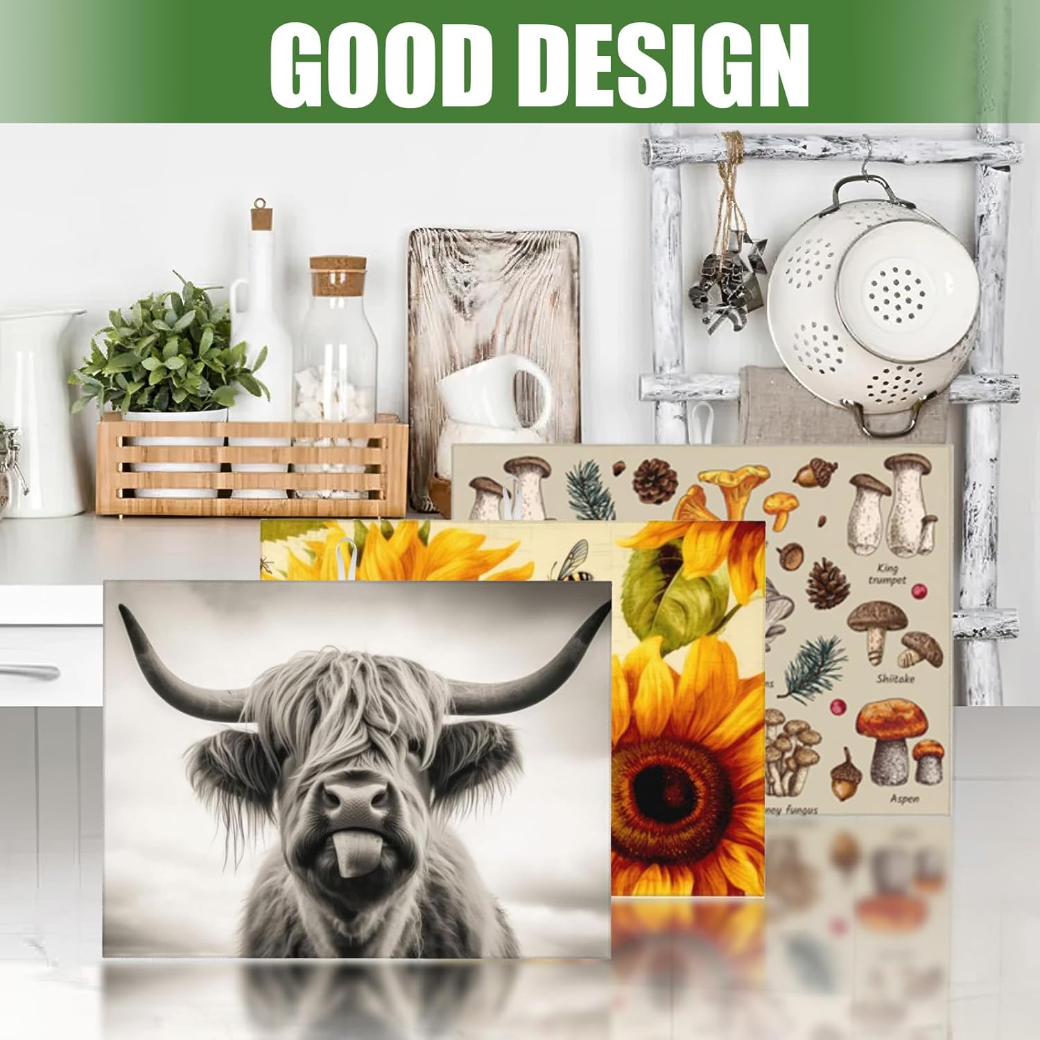 Large Dish Drying Mats For Kitchen Counter Microfiber Kitchen Drying Mat XL Draining Pad Absorbent Quick Drying Dish Mat 18x24 Inch - Cow Face