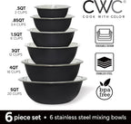 COOK WITH COLOR Stainless Steel Mixing Bowls Set - Nesting Bowls, 6 Pieces, Black