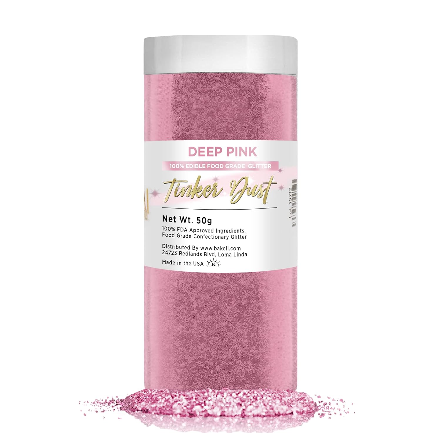 BAKELL Deep Pink Edible Glitter, 50 Grams | TINKER DUST Edible Glitter | KOSHER Certified | 100% Edible Glitter | Cakes, Cupcakes, Cake Pops, Drinks, Dessert Vegan Glitter & Dusts (50g, Deep Pink)