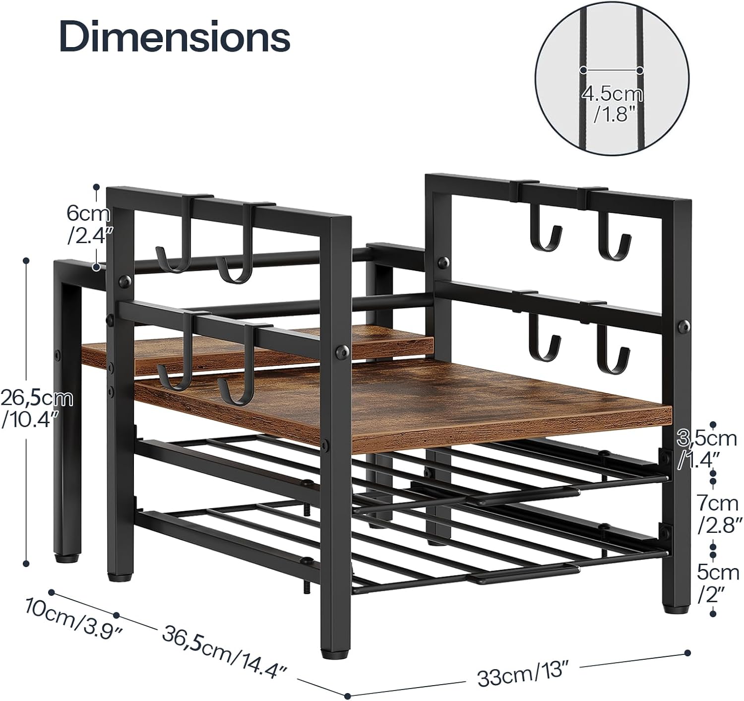HOOBRO K Cup Holder, Coffee Pod Organizer for Counter, 70 Capacity Pods Storage Organizer, Coffee Maker Stand with Mug Rack, Coffee Station for Syrup, Rustic Brown and Black BF03CR01