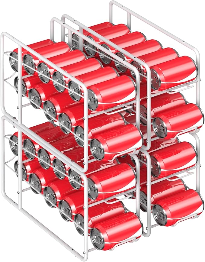 MOOACE Can Organizer for for Pantry, Stackable Soda Can Dispenser Canned Food Storage, Kitchen Cabinet Fridge Beverage Cans Holder, 4 Pack, White