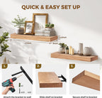 17x8x1.6 inch Floating Shelves Set of 2 – Solid Wood Rustic Oak Wall Mounted Shelf for Kitchen, Bathroom, Living Room