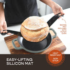 Enameled Cast Iron Dutch Oven for Sourdough Bread Baking | 6 Quart Oval Pot with Lid | 10 Inch Ceramic Enamel Thick Coated Cookware with Non Stick Silicone Baking Mat for Cooking | 6 Qt | Sea Salt