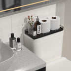 Oak Bathroom Toilet Tank Tray, 13" Wood Toilet Paper Storage Basket Back of Toilet Basket Organizer, Vanity Tray for Perfume Makeup Candle Kitchen Counter Coffee Table Black Tray Decor