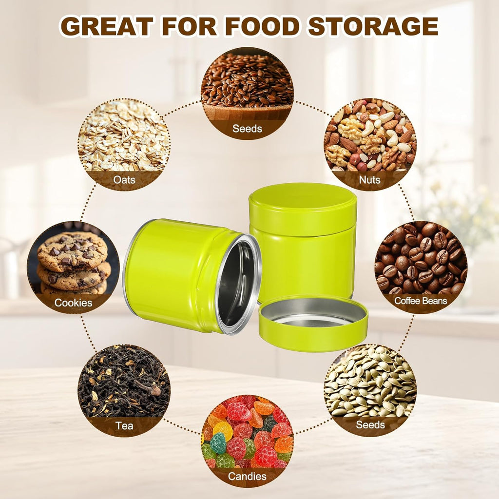 uxcell 2Pcs Round Tea Canisters, 4" x 4" Airtight Metal Tea Containers for Loose Tea, Coffee Beans, Spices - Durable, Compact, and Stylish Storage Tea Tin (Green)