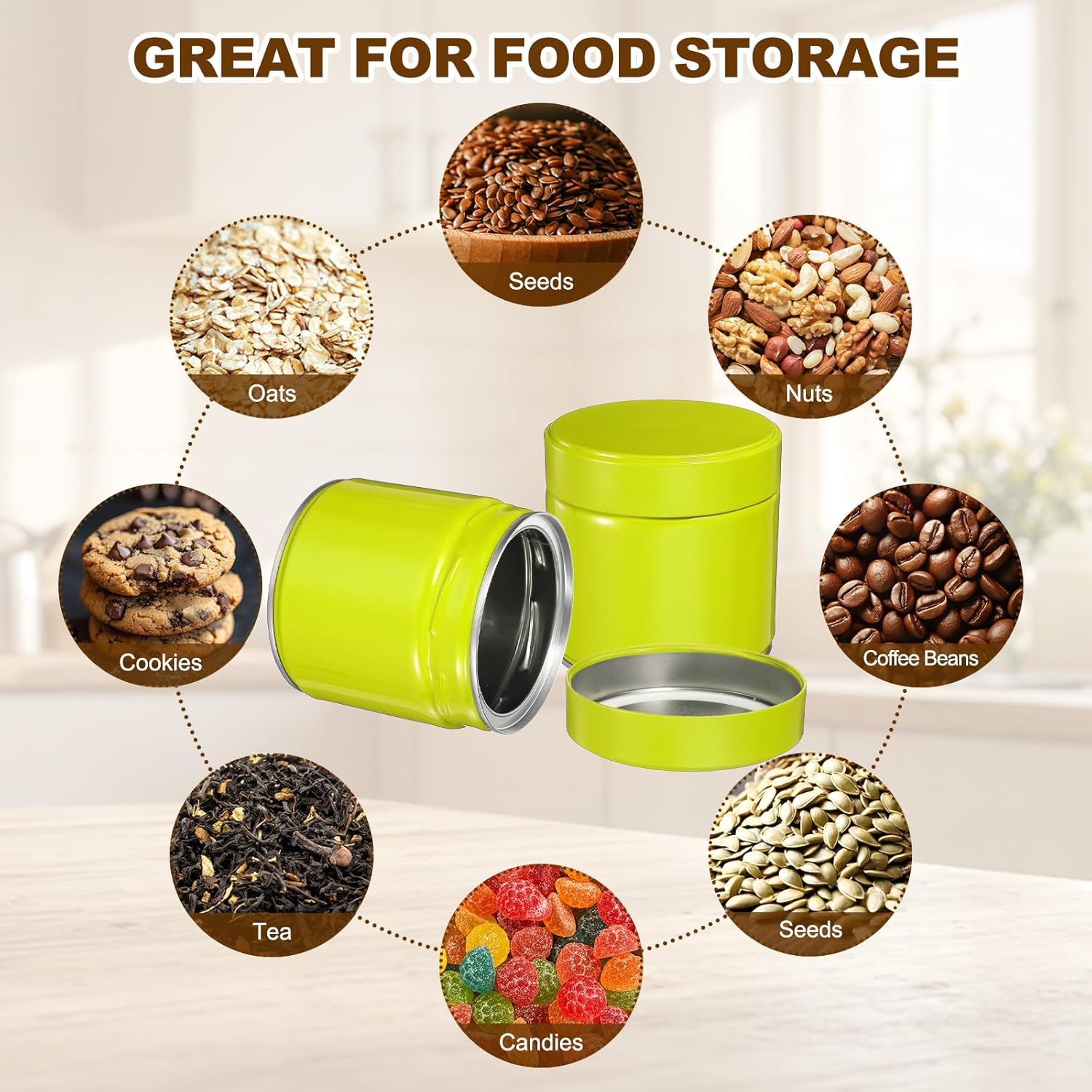 uxcell 2Pcs Round Tea Canisters, 4" x 4" Airtight Metal Tea Containers for Loose Tea, Coffee Beans, Spices - Durable, Compact, and Stylish Storage Tea Tin (Green)