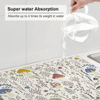 Cute Mushrooms Wild Plant Dish Drying Mat 18"x24" Microfiber Absorbent Fast Dry Mat for Kitchen Counter Coffee Bar Colored Mushroom Large Drying Mat Kitchen Decor Gifts