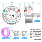 MEANLIN MEASURE -30inHG~60Psi Vacuum Pressure Gauge 316 Stainless Steel Joint 1/4"NPT 2.5"FACE DIAL, Liquid Filled Pressure Gauge WOG Water Oil Air Back Mount with Stainless Steel Hex Bushing, Snaps