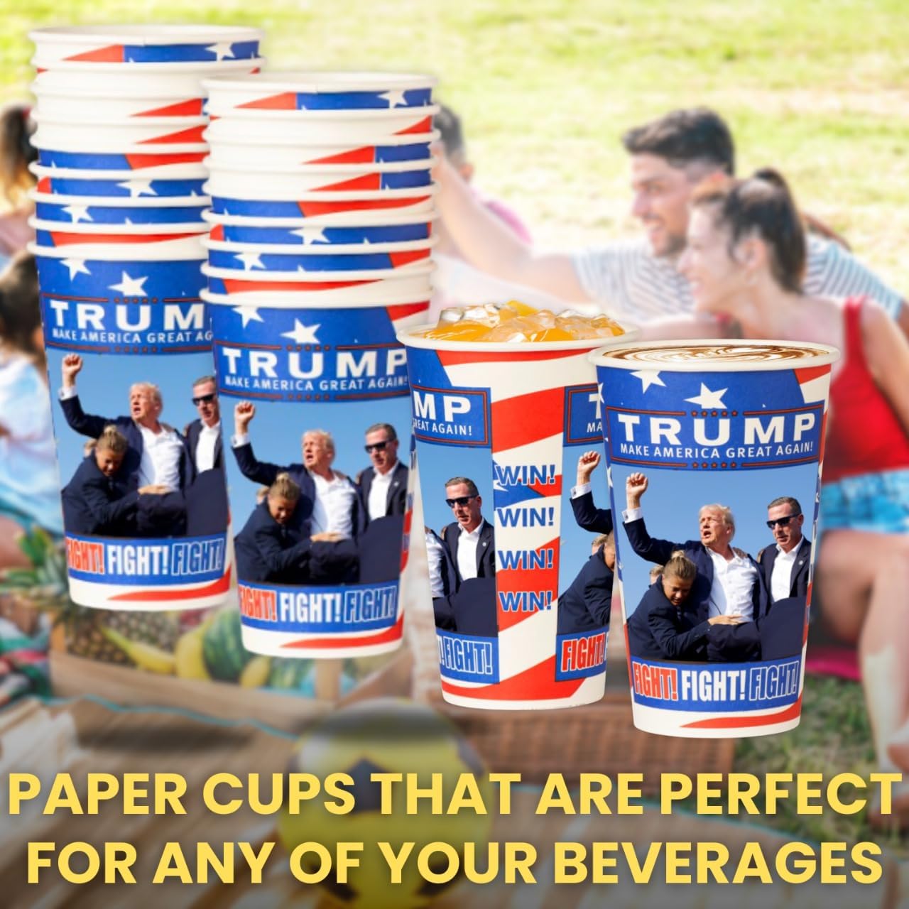 Smygoods Trump Design Disposable Paper Coffee Cups (16 OZ, 50 Count) For Hot Beverages, Tea, Espresso, Cocoa - To Go Drink Containers, Café & Office