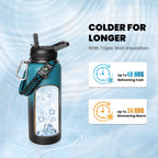 Insulated Water Bottle 32 oz, Triple Wall Vacuum Stainless Steel (Cold for 48 Hrs, Hot for 24Hrs), Leak Proof & Non-BPA, 32oz Hydro Water Flask with Paracord Handle & Straw Spout Lids