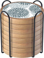 Wood Coasters Set of 8 with Holder, Cewiru Cup Mat for Drinks, Absorbent Coasters with Felt Insert for Coffee Table Protection, Modern Style Home Dining Table Decor, 4.3" Gray