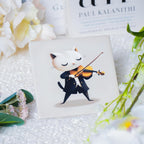 Ceramic Coasters Set of 4 – Square Drink Coasters with Cork Backing, 3.9x3.9 Inches – Decorative Printed Designs for Home, Office, or Gift Use (Musical Cats)