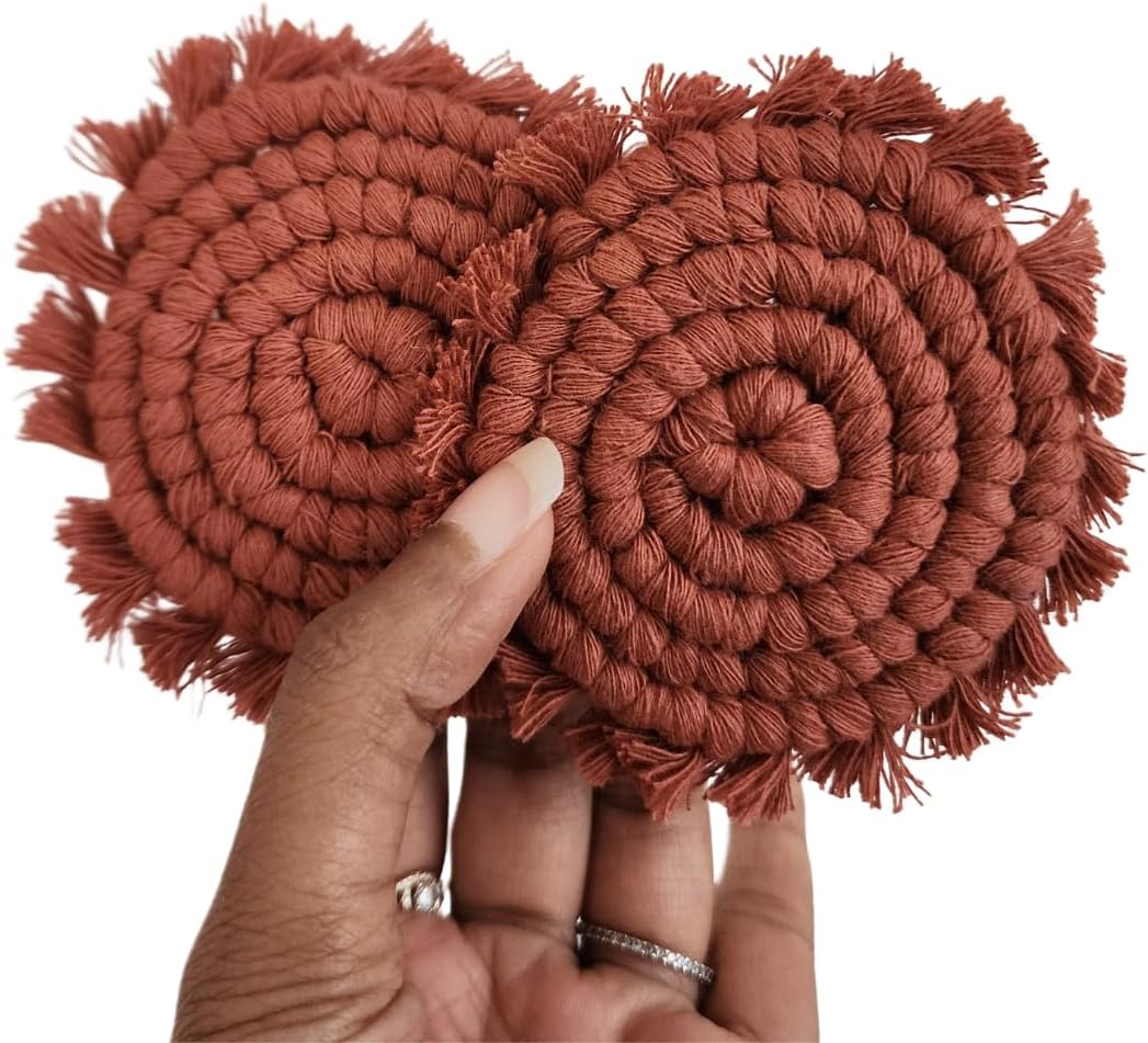 Cotton Car Coasters for Cup Holders, 2PC Car Cup Coasters, Drink Coaster Holder, Cute cupholder Coaster Accessories for Women, Macrame, Boho (Cafe Latte)