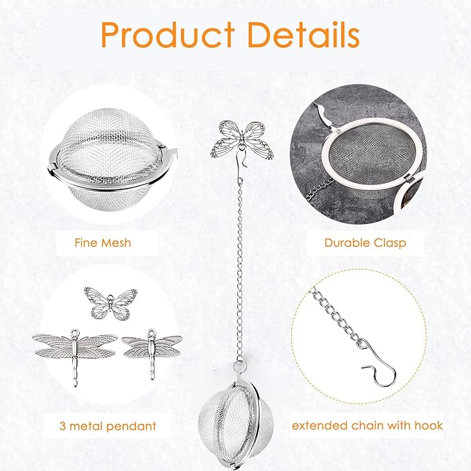Tea Infusers for Loose Tea 3 Sets Tea Infuser Loose Leaf Tea Steeper Tea Stainless Steel Ball Mesh Tea Strainer Filters with Crtstal Pendant (Animal 4)