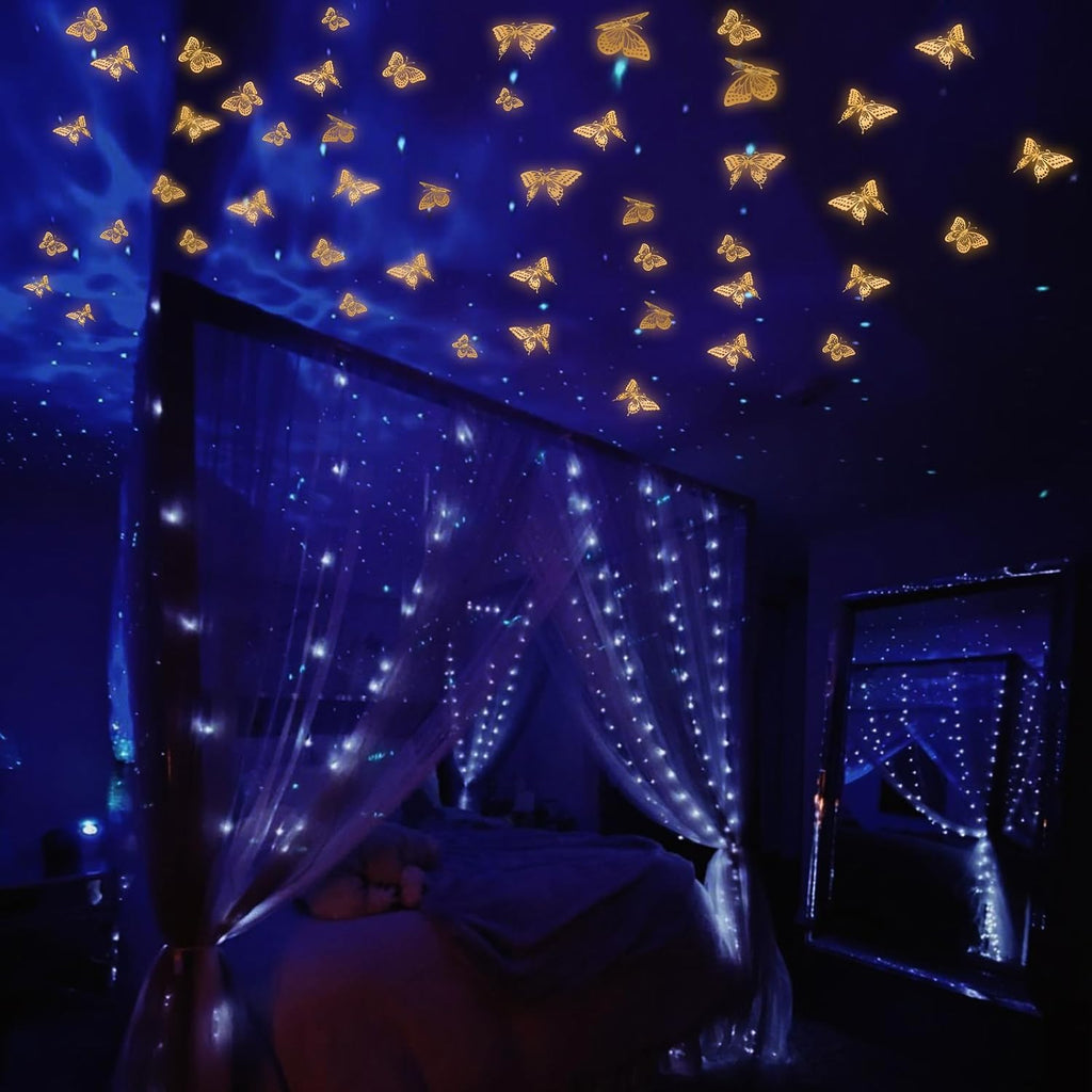 SAOROPEB Glow in The Dark 3D Butterfly 24 Pcs 3 Sizes, Luminous Butterfly Stickers for Ceiling or Wall, Glow in The Dark Party Supplies, Removable Luminous Stickers for Kids Babys Nursery (Orange)