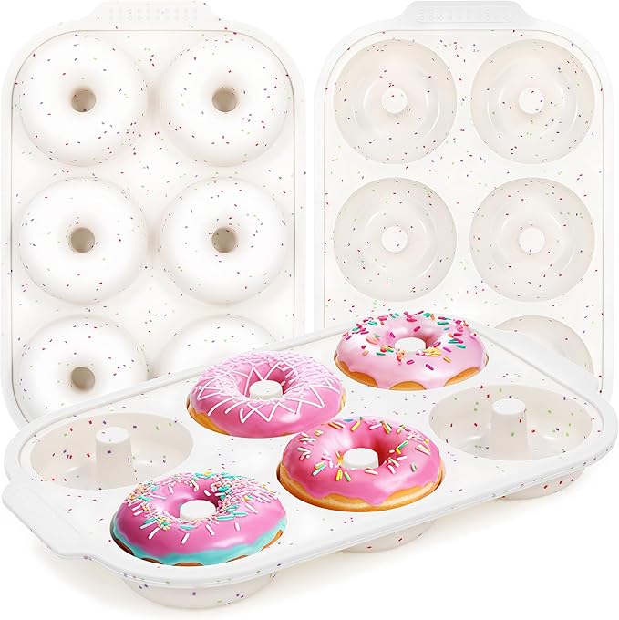 3 Pcs Silicone Donut Pan for Baking with Metal Reinforced Frame Nonstick 6 Cavity Donut Molds Doughnut Tray 3.25 Inch Large Bagel Molds (Cream)