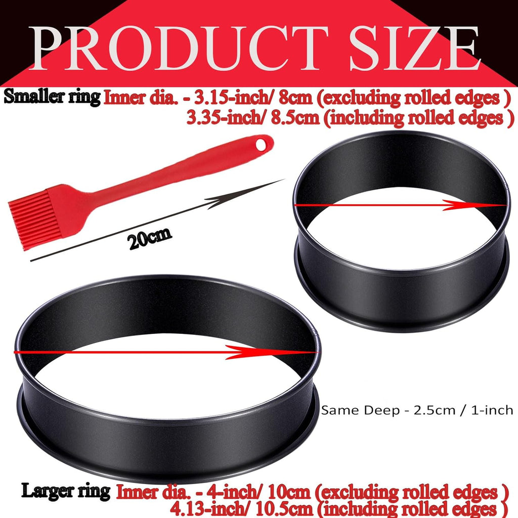 16Packs English Muffin Rings Crumpet Rings NONSTICK -3.15 Inch & 4 Inch Stainless Steel Double Rolled Tart Rings Round Black Metal Baking Cooking Pastry Ring Molds for cookies, pancakes, crumpets